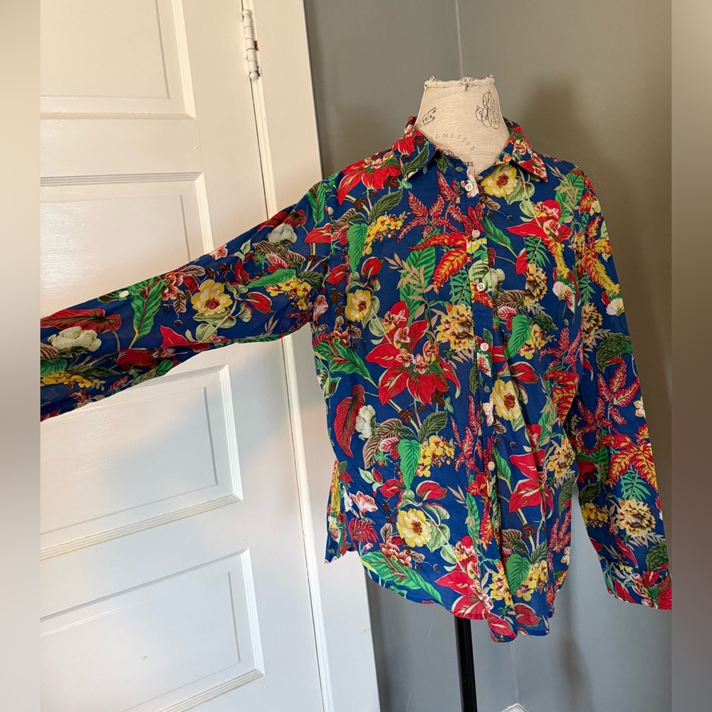 Talbots Colorful Floral Button Down Shirt